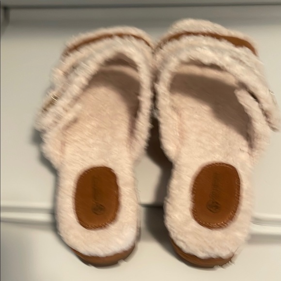 Brown and Cream Fuzzy Sandals - Picture 3 of 5